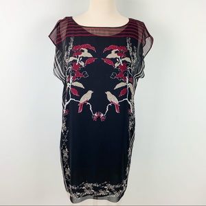 Max Studio Elegant Birds Black Burgundy Workwear Career Cocktail Dress Small